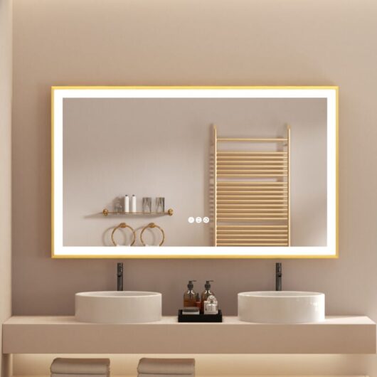 Gold Aluminium Alloy Frame Illuminated led Bathroom Mirror Living Room Wall Mirror, 1200x600mm