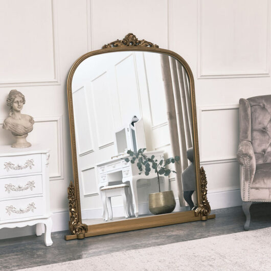 Large Arch Antique Gold Ornate Overmantle Mirror - 152cm x 128cm - Gold