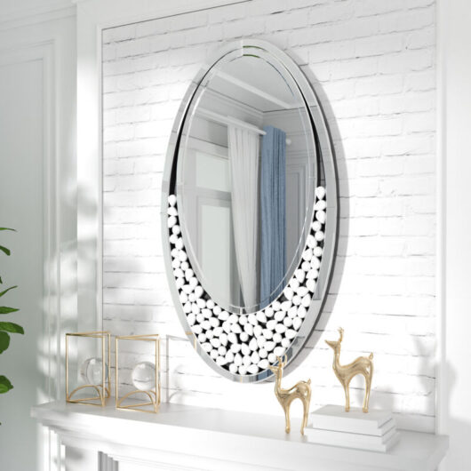 Large Sparkle Resin Necklace Oval Frameless Bathroom Wall Vanity Mirror Art Decor