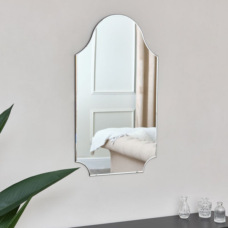 Melody Maison - Large Ornate Arch Frameless Bevelled Wall Mirror 80cm x 45cm
