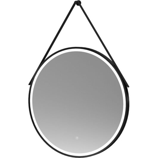 Round LED Illuminated Touch Sensor Framed Mirror with Demister & Strap, 800mm - Black - Black