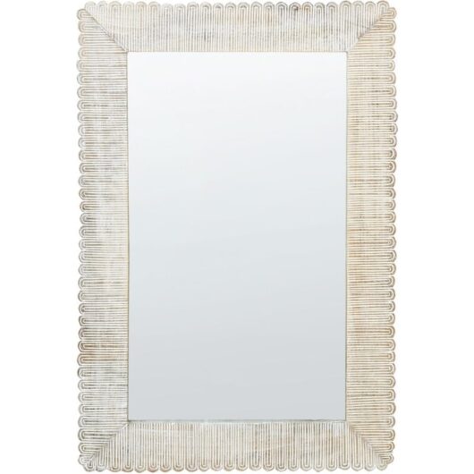 Wall Mounted Wooden Frame Mirror Vintage Distressed Whitewash Finish Off-White Baugy - White