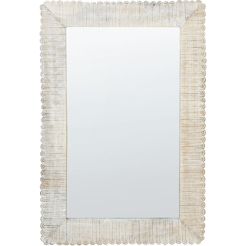 Wall Mounted Wooden Frame Mirror Vintage Distressed Whitewash Finish Off-White Baugy - White