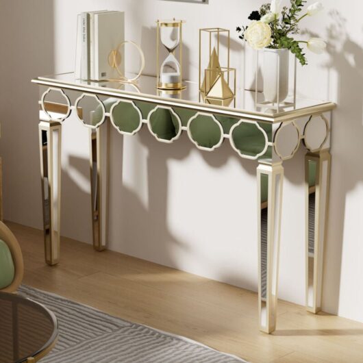 Large Mirrored Console Table Embedded Arranged Lanterns Shape