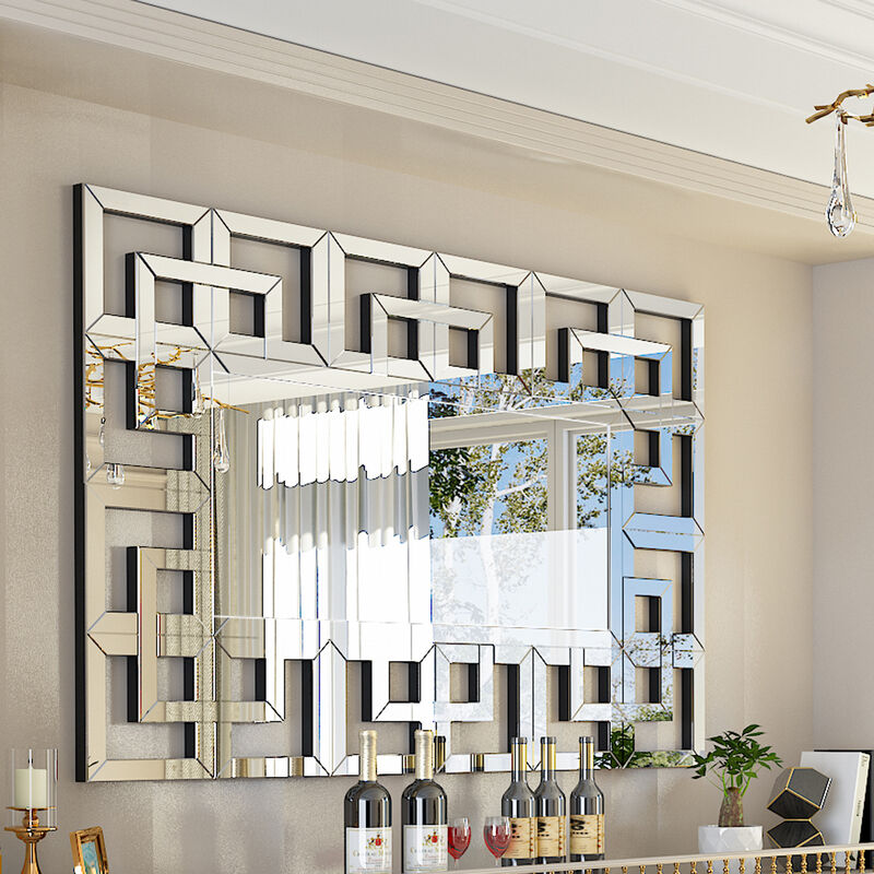 Luvodi - Large Bathroom Mirror Wall Mounted 3D Luxury Silver Wall Mirror Modern Artistic Mirror Hallway Decor, Rectangular 70cm x 100cm