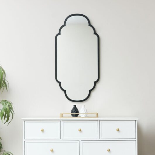 Melody Maison - Black Curved Scalloped Framed Wall Mirror 50cm x 100cm - Black