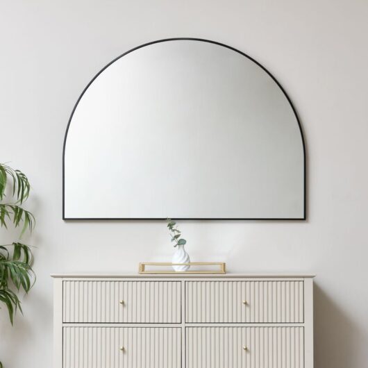 Melody Maison - Large Black Arched Wall Mirror 90cm x 120cm - Black