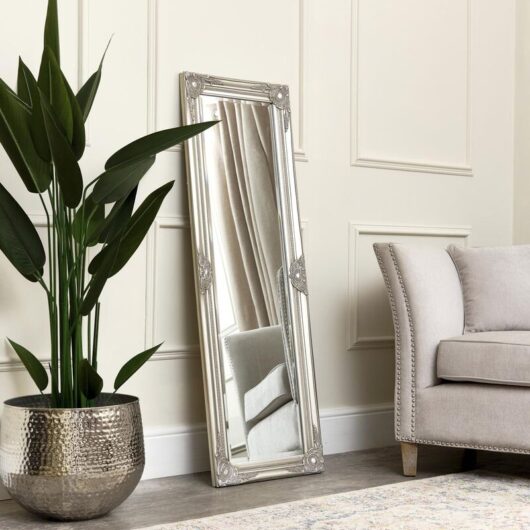 Melody Maison - Tall Champagne Silver Wall Mirror 47cm x 142cm - Champagne Silver