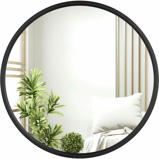 WOLTU Large Modern Round Glass Mirror 60cm Black Frame Wall Mounted Bathroom,Black - Black