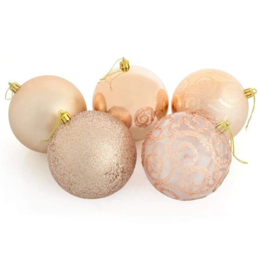 5 x 10cm Christmas Tree Baubles Swirl Matte Glitter Mirrored - Champagne