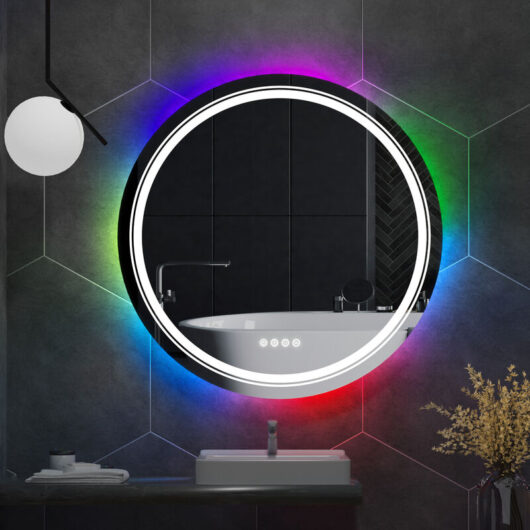 800x800 Large Illuminated Led Bathroom Mirror with Demister Pad Round RGB Backlit Touch Sensor Switch