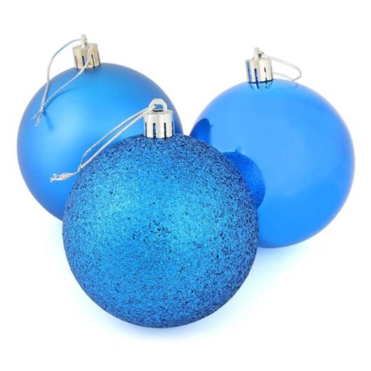 9 x 8cm Christmas Tree Baubles Matte Glitter Mirrored Styles - Blue