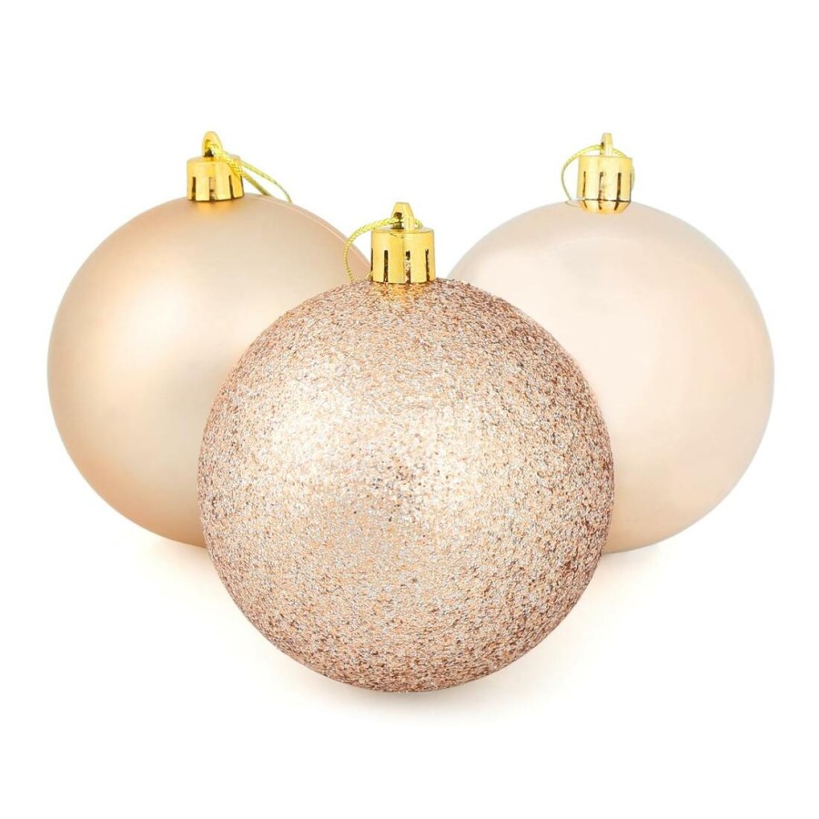 9 x 8cm Christmas Tree Baubles Matte Glitter Mirrored Styles - Champagne