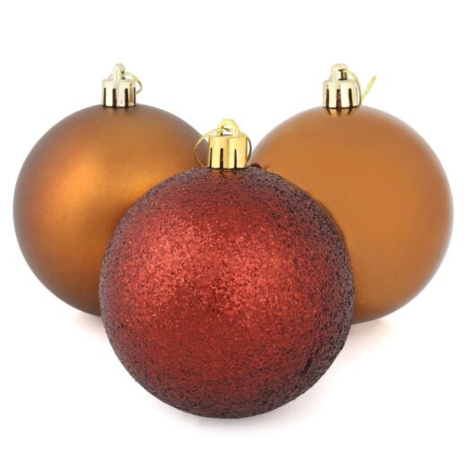9 x 8cm Christmas Tree Baubles Matte Glitter Mirrored Styles - Copper