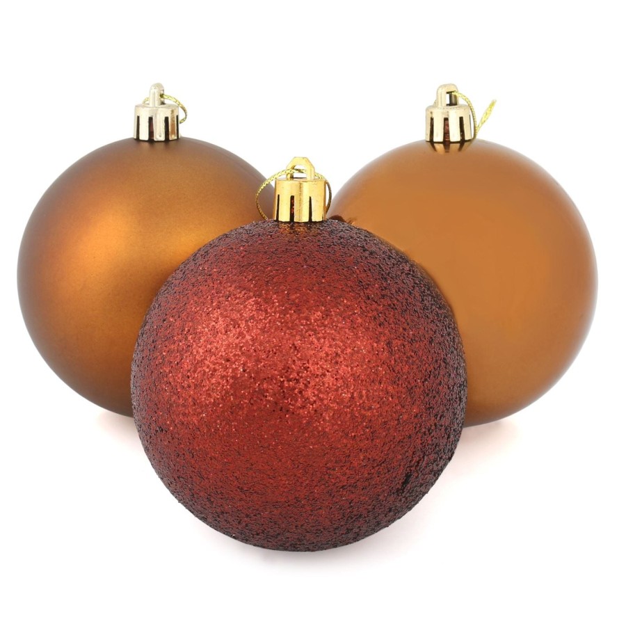 9 x 8cm Christmas Tree Baubles Matte Glitter Mirrored Styles - Copper