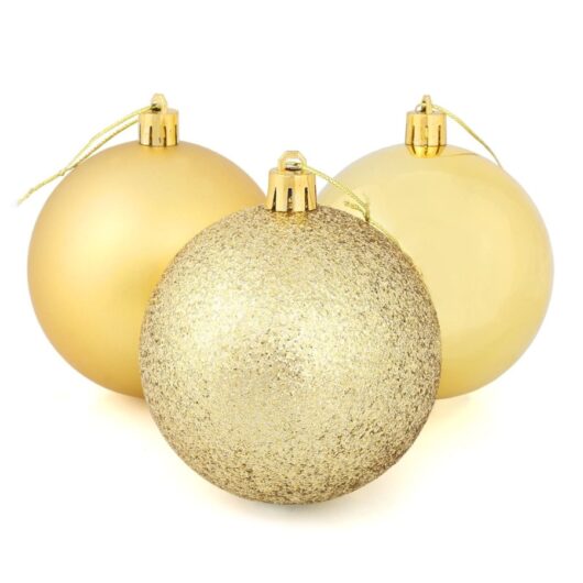 9 x 8cm Christmas Tree Baubles Matte Glitter Mirrored Styles - Gold