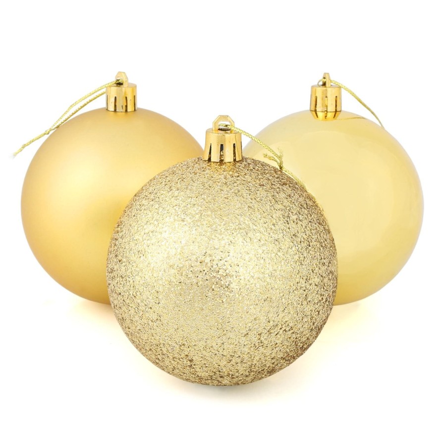 9 x 8cm Christmas Tree Baubles Matte Glitter Mirrored Styles - Gold