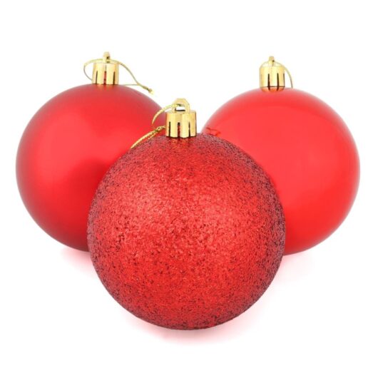 9 x 8cm Christmas Tree Baubles Matte Glitter Mirrored Styles - Red