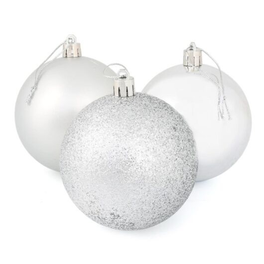 9 x 8cm Christmas Tree Baubles Matte Glitter Mirrored Styles - Silver