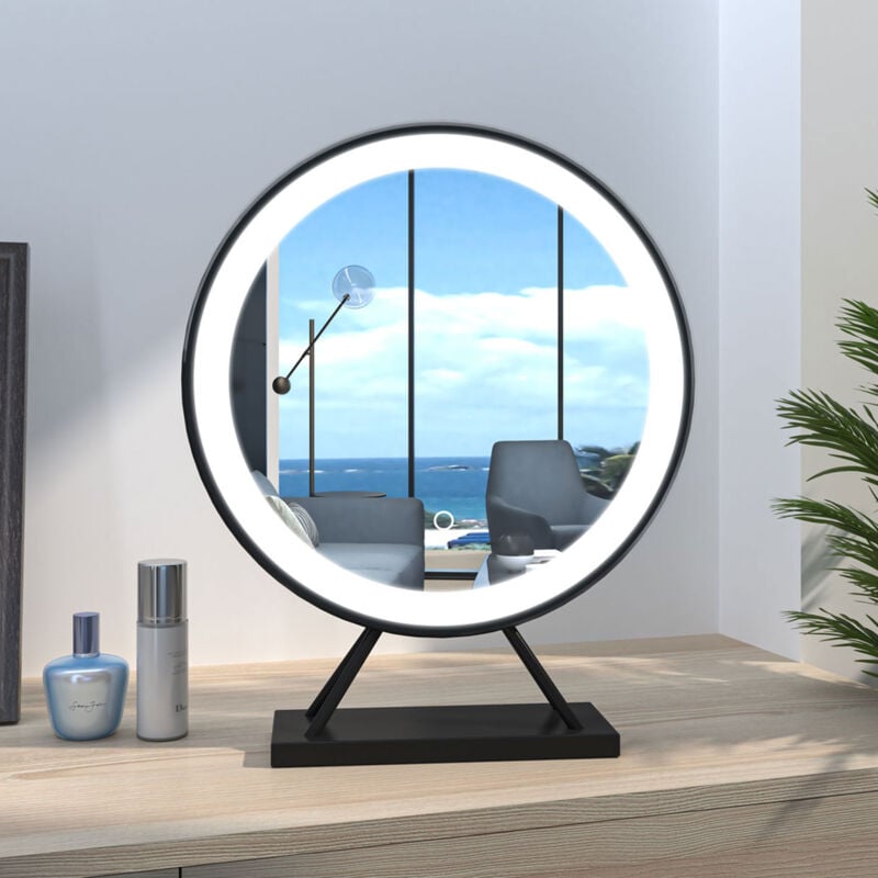 Acezanble - Hollywood Vanity Mirror with Lights, Large Round Corner Tabletop Makeup Mirror with Dimmable, Smart Touch Screen, Hollywood Mirror with
