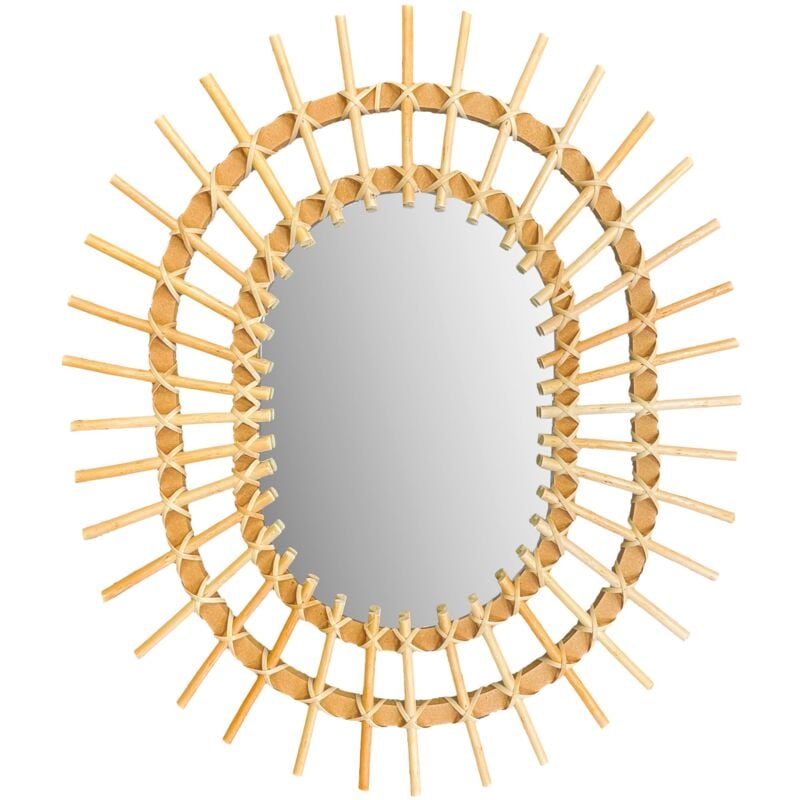 Boho Wall Mirror REA QDJ5749 57cm - light brown
