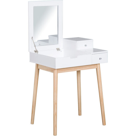 Dressing Table Desk Flip-up Mirror 2 Drawers Bedroom Makeup White - White - Homcom