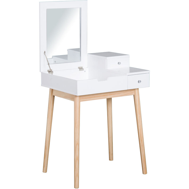Dressing Table Desk Flip-up Mirror 2 Drawers Bedroom Makeup White - White - Homcom