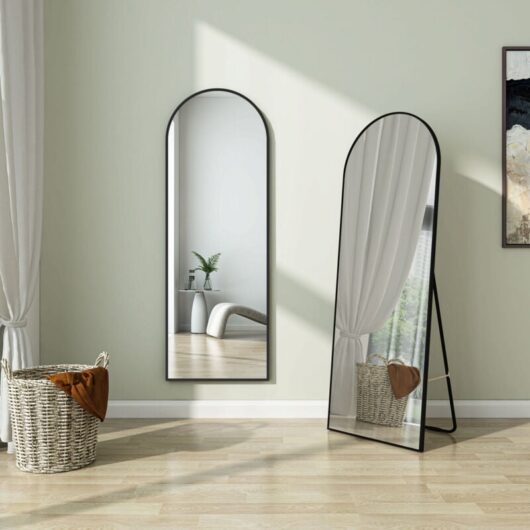FreeStanding Floor Mirror Arched Dressing Mirror with Black Framed,Wall Mounted Home Decor Mirrors 150x50cm