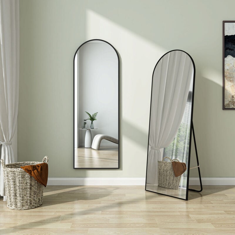 FreeStanding Floor Mirror Arched Dressing Mirror with Black Framed,Wall Mounted Home Decor Mirrors 150x50cm