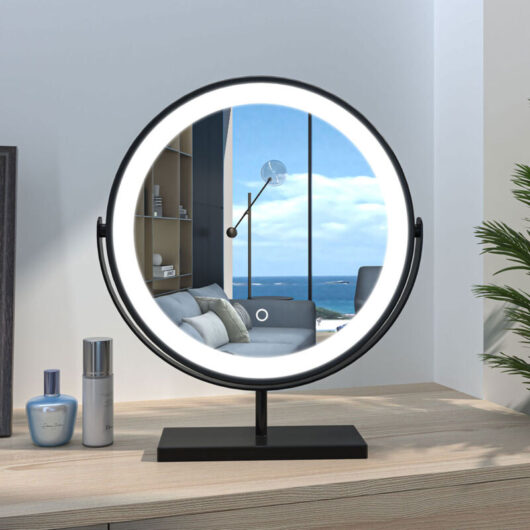 Hollywood Vanity Mirror with Lights, Large Round Corner Tabletop Makeup Mirror with Dimmable, Smart Touch Screen, Hollywood Mirror with 360¡ã