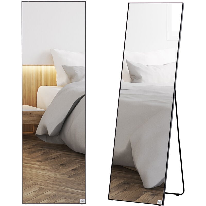 Homcom - Full Length Mirror Floor Standing or Wall-Mounted, Dressing Mirror, Black - Black