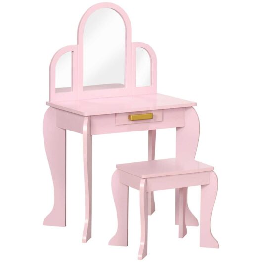 Kids Dressing Table Set with Drawer and Mirror, Pink