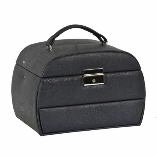 Large Lockable Jewellery Box With Faux Leather Travel Case - Black