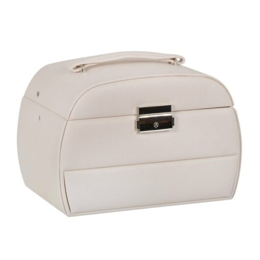 Large Lockable Jewellery Box With Faux Leather Travel Case - Cream