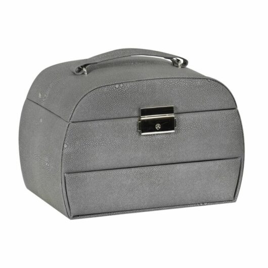 Large Lockable Jewellery Box With Faux Leather Travel Case - Grey