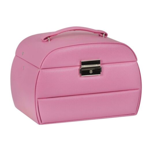 Large Lockable Jewellery Box With Faux Leather Travel Case - Pink