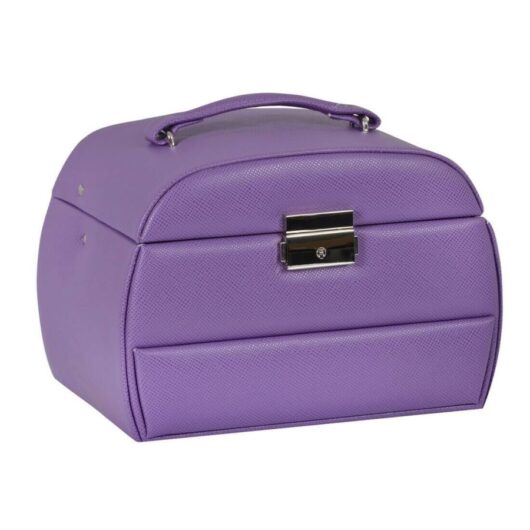 Large Lockable Jewellery Box With Faux Leather Travel Case - Purple