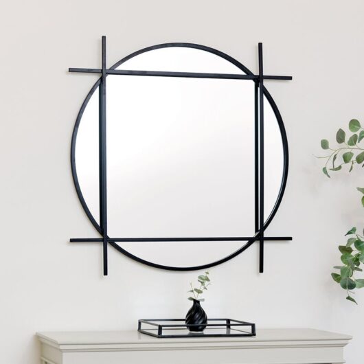 Large Round Black Wall Mirror 97cm x 97cm - Black