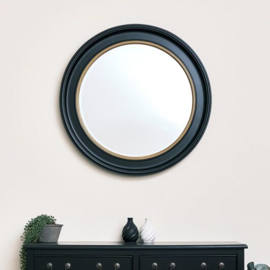 Large Round Black & Gold Wall Mirror - 80cm x 80cm - Black, Gold