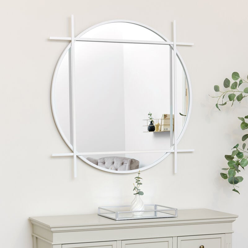 Large Round White Wall Mirror 97cm x 97cm - White