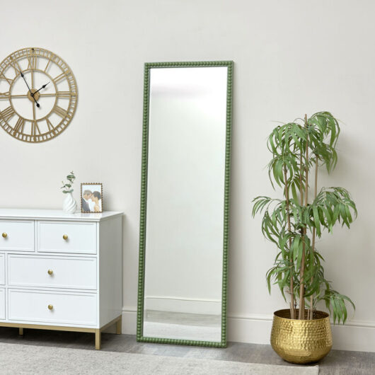 Melody Maison - Large Rectangle Olive Green Bobbin Bobble Wall Mirror 168cm x 54cm - Olive Green