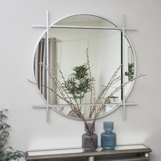 Melody Maison - Large Round Silver Wall Mirror 97cm x 97cm - Silver