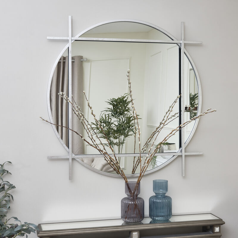 Melody Maison - Large Round Silver Wall Mirror 97cm x 97cm - Silver
