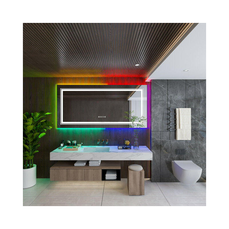 1400x700mm Large Illuminated Led Bathroom Mirror with Demister Pad Rectangle rgb Backlit Touch Sensor Switch