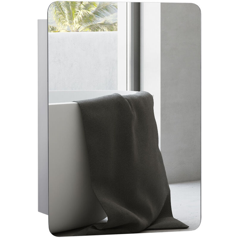 66x46cm Curved Bathroom Storage Cabinet Sliding Mirror Door 3 Shelves - Kleankin