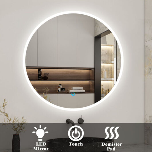 Acezanble - led Round Bathroom Mirror with Light 700mm, Illuminated Wall Mounted Backlit Vanity Mirror with Demister, Anti-fog Large Circle Makeup