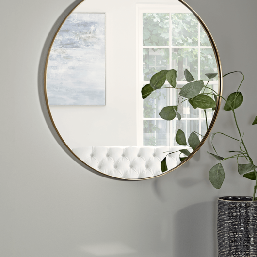 Antique Brass Slim Frame Round Mirror - Extra Large