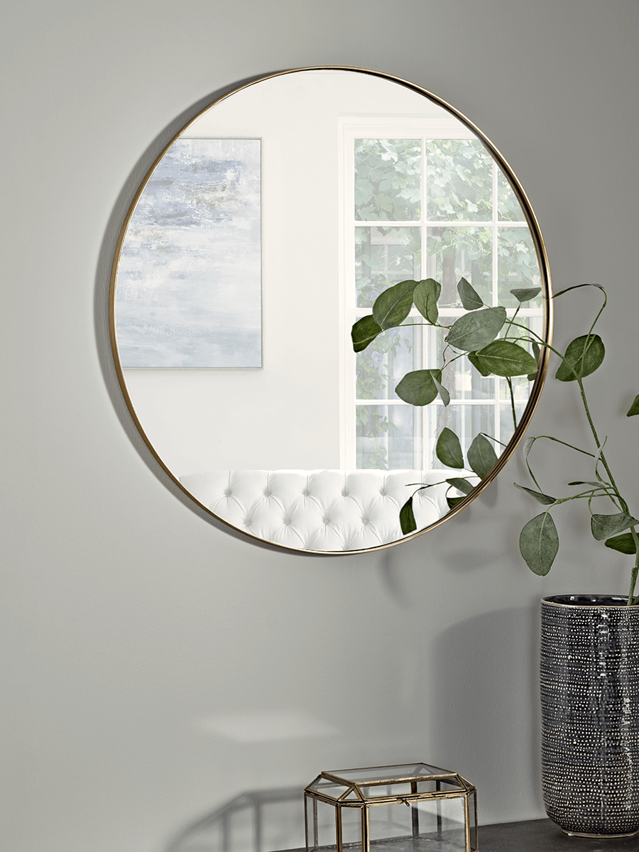 Antique Brass Slim Frame Round Mirror - Extra Large
