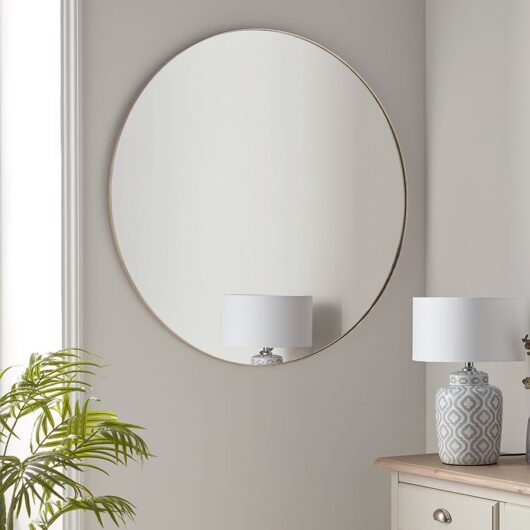 Antique Silver Slim Frame Round Mirror - Extra Large