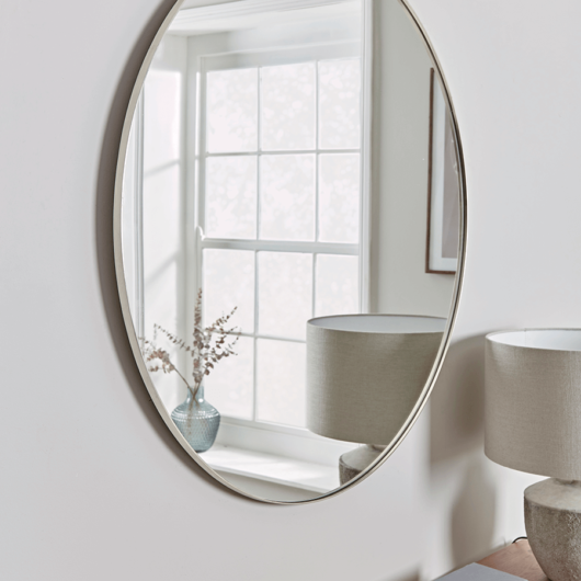 Antique Silver Slim Frame Round Mirror - Large